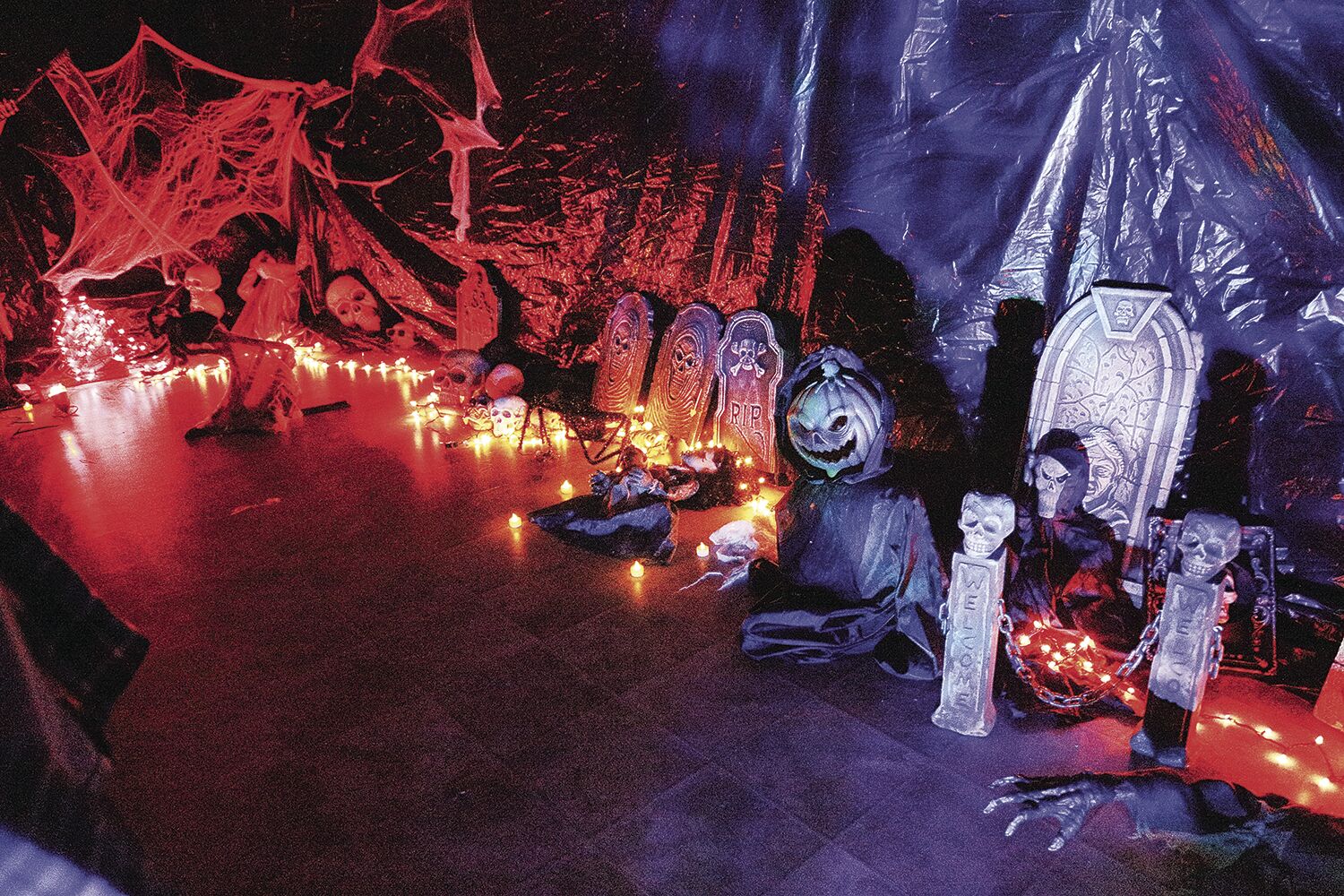 10-22-21 Haunted Hall headstones and lights wide
